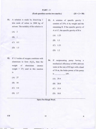 PGCET Chemical 2018 question paper