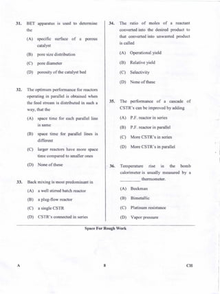 PGCET Chemical 2018 question paper