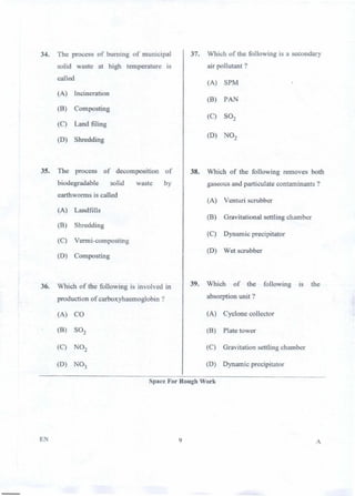 PGCET Environmental 2018 question paper