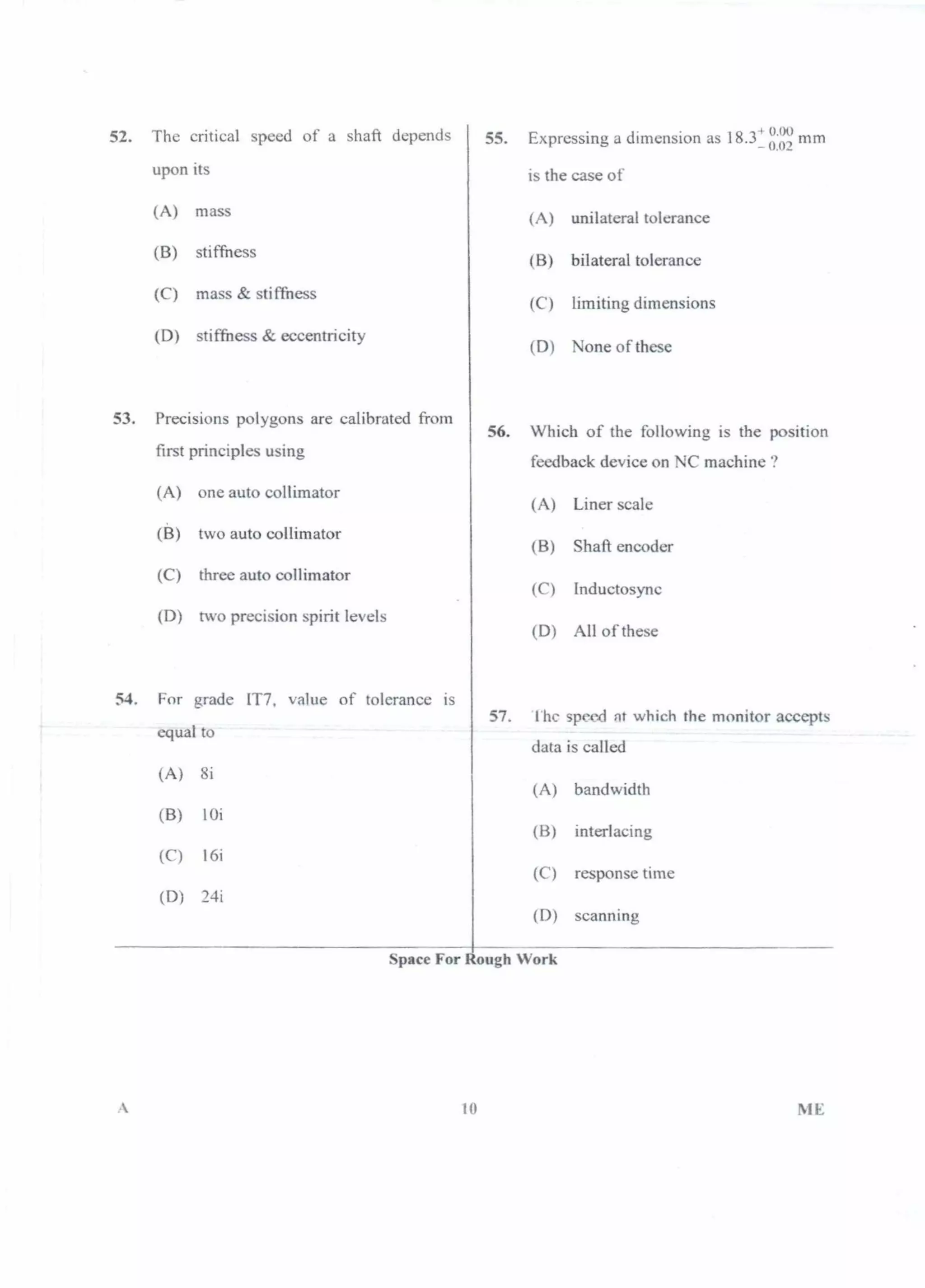 PGCET Mechanical 2018 question paper