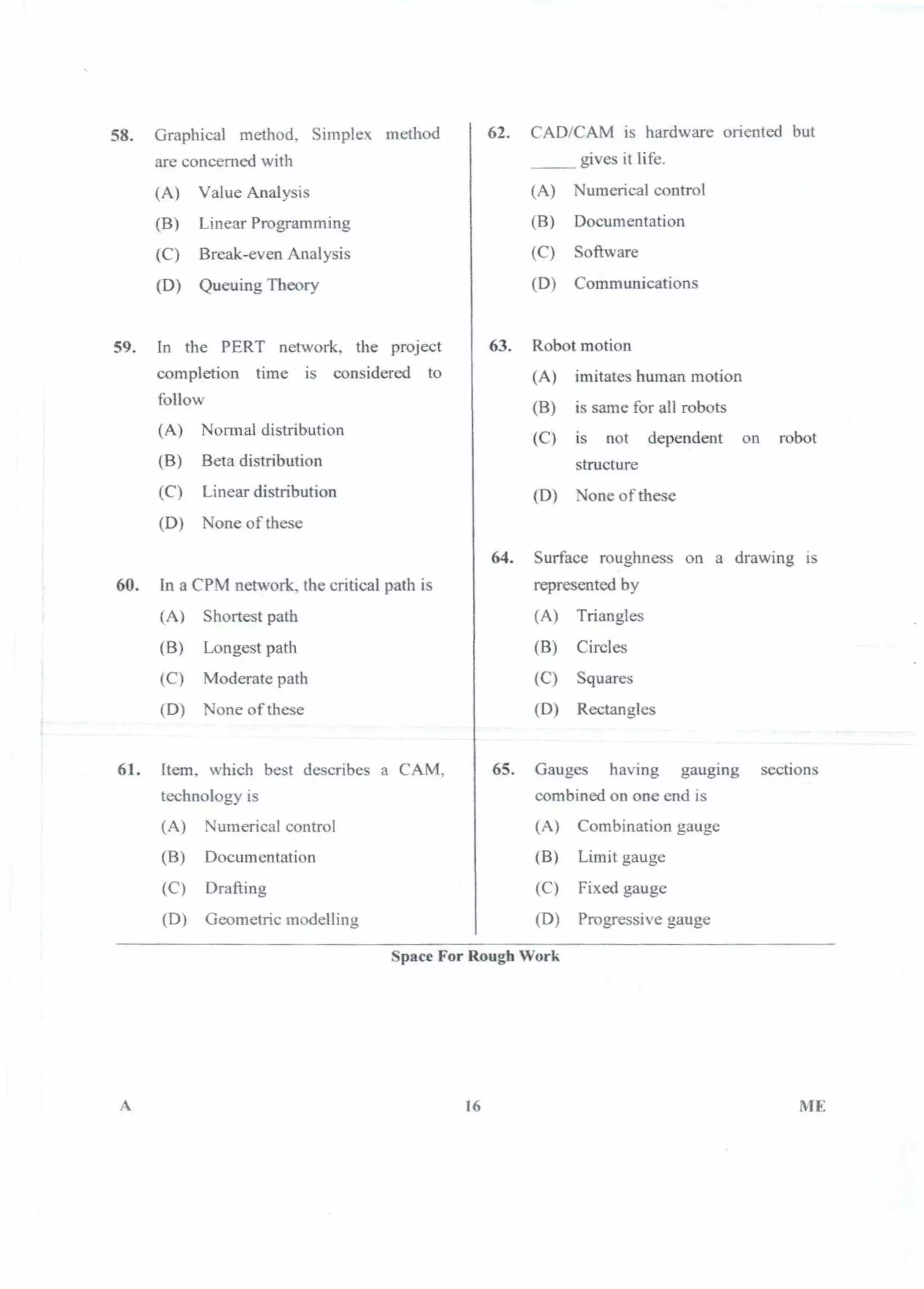 PGCET Mechanical 2018 question paper