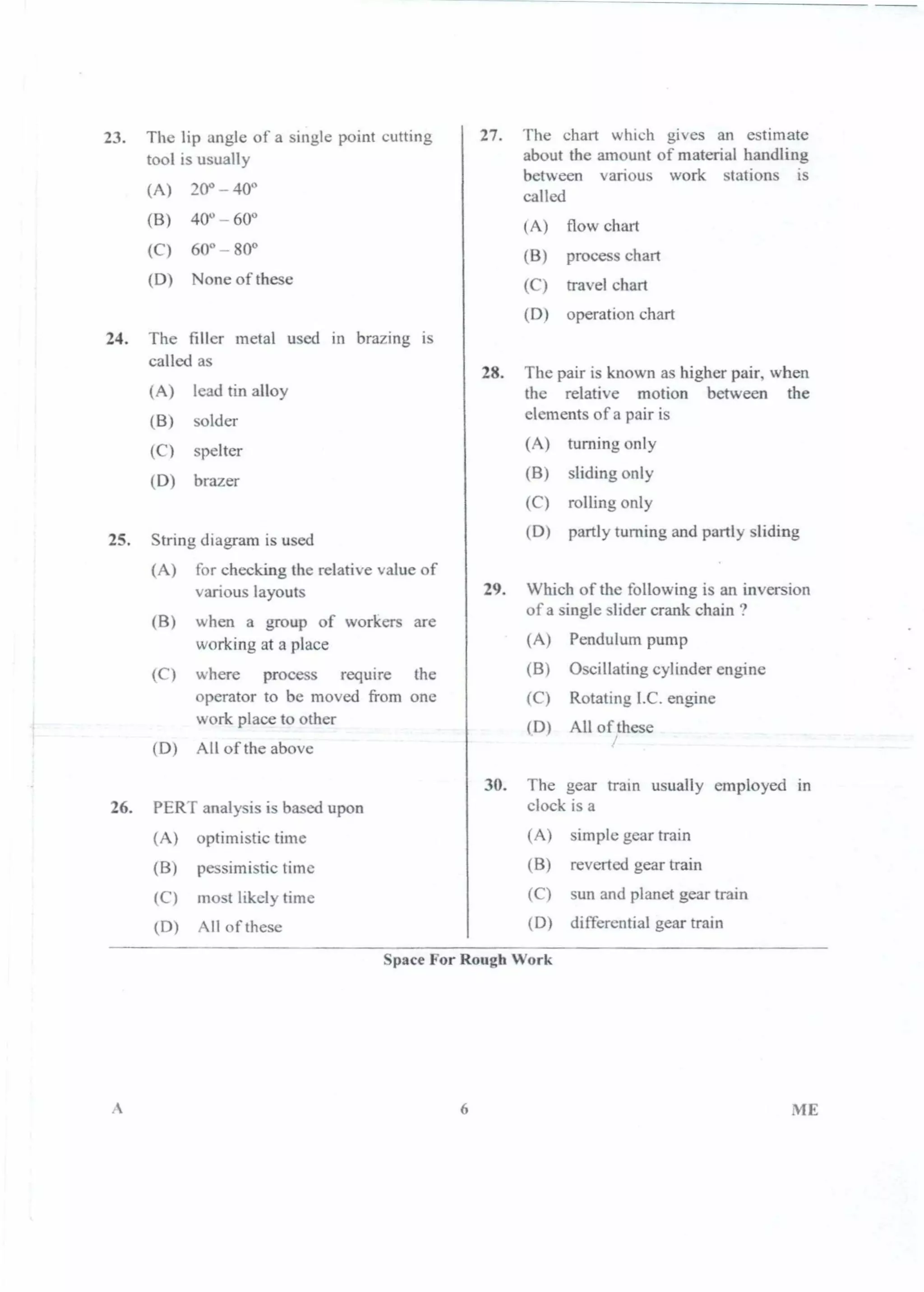 PGCET Mechanical 2018 question paper