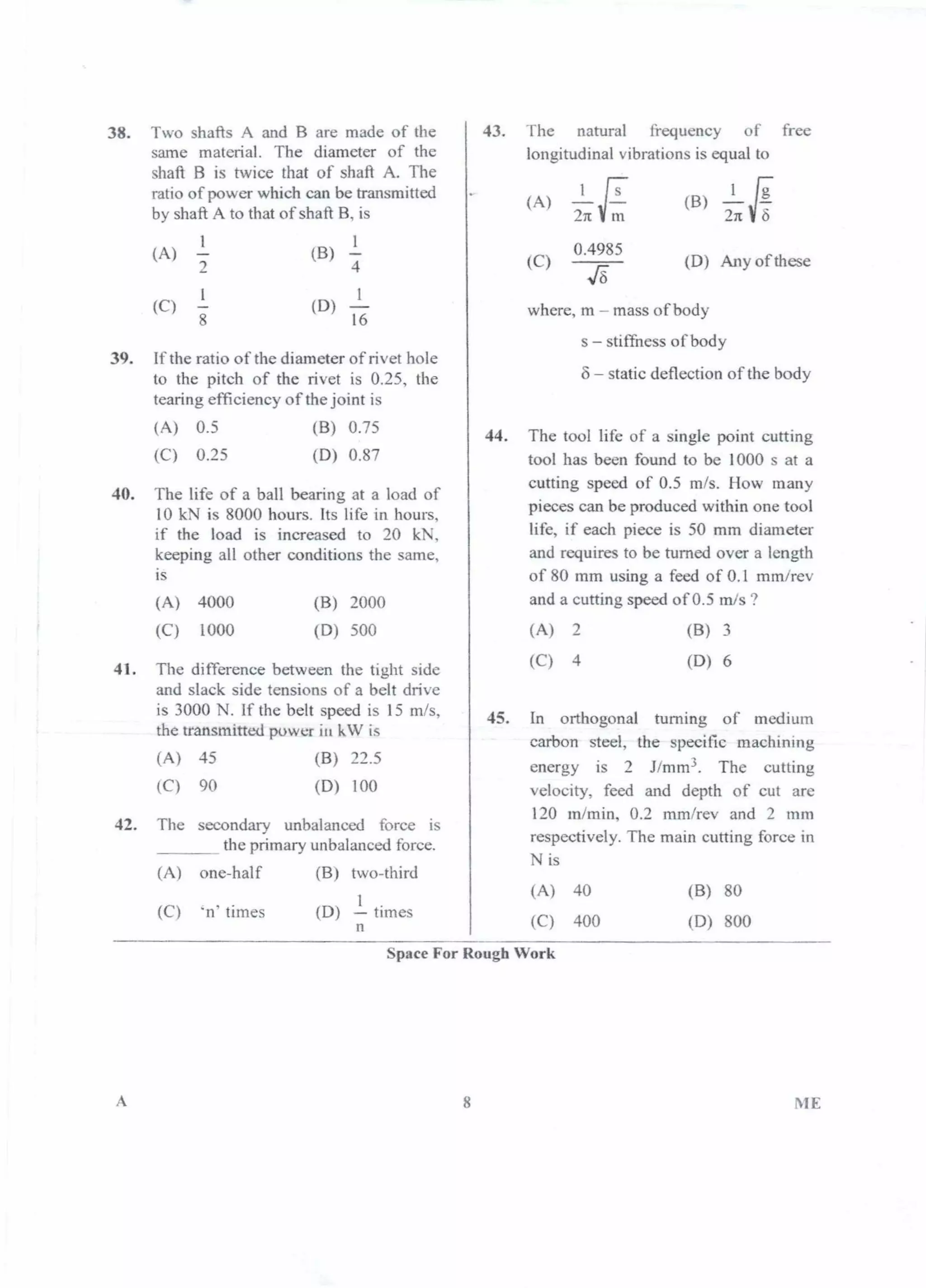 PGCET Mechanical 2018 question paper
