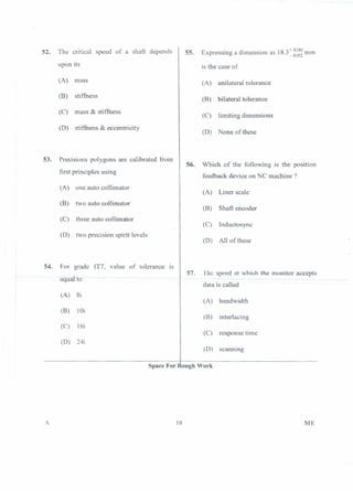 PGCET Mechanical 2018 question paper