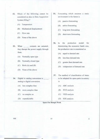 PGCET Mechanical 2018 question paper