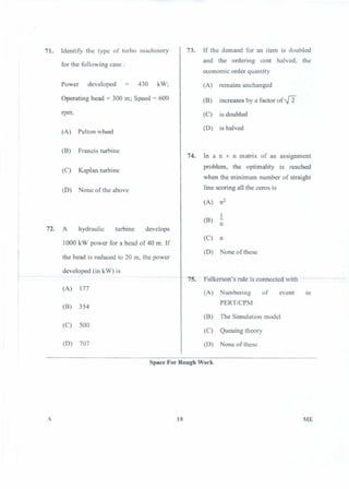 PGCET Mechanical 2018 question paper