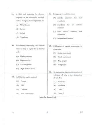 PGCET Mechanical 2018 question paper
