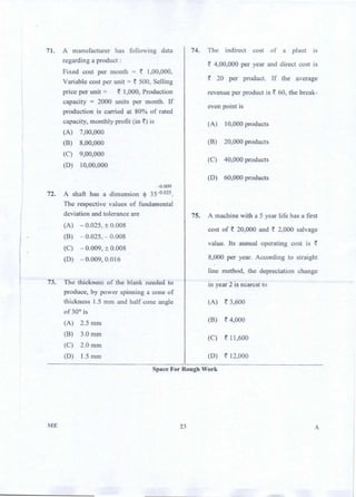 PGCET Mechanical 2018 question paper
