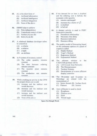 PGCET Mechanical 2018 question paper