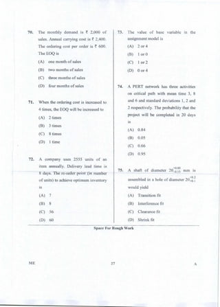 PGCET Mechanical 2018 question paper