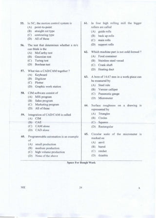 PGCET Mechanical 2018 question paper