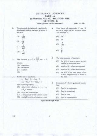 PGCET Mechanical 2018 question paper