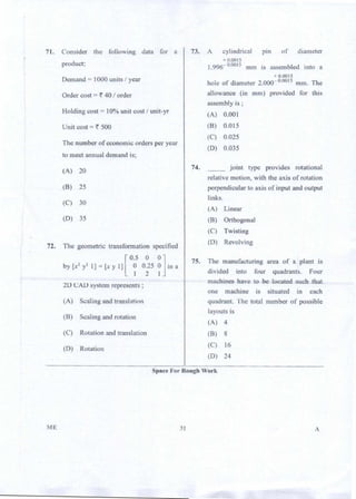 PGCET Mechanical 2018 question paper