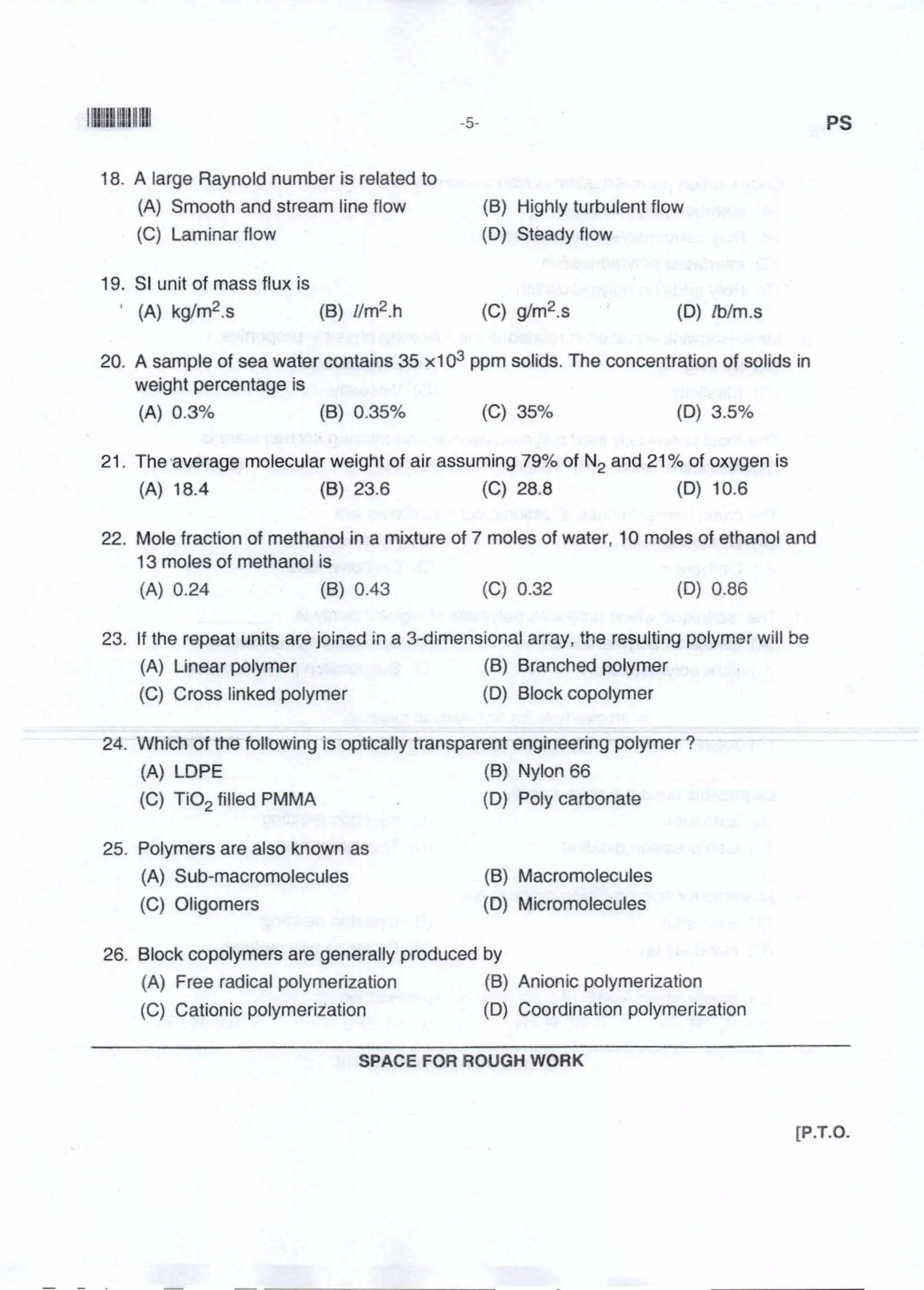PGCET Polymer science 2018 question paper