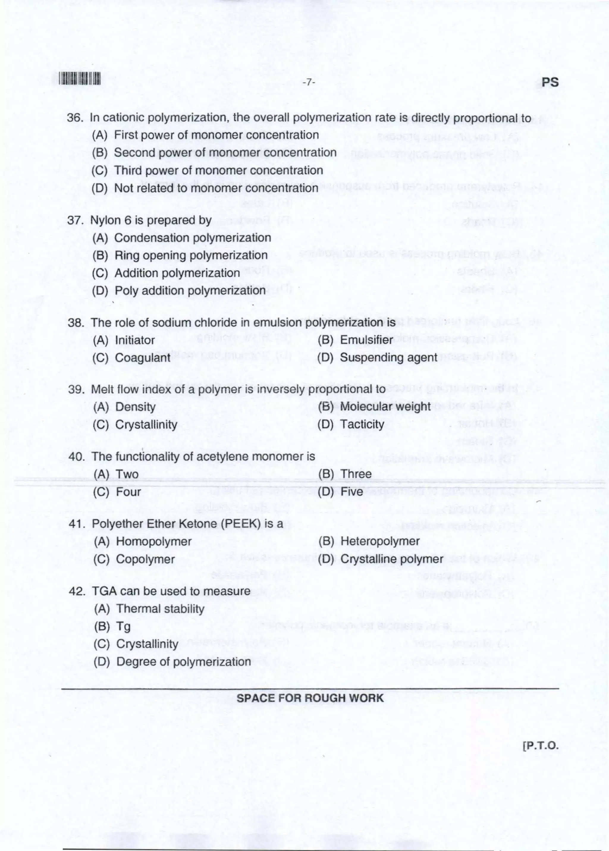 PGCET Polymer science 2018 question paper