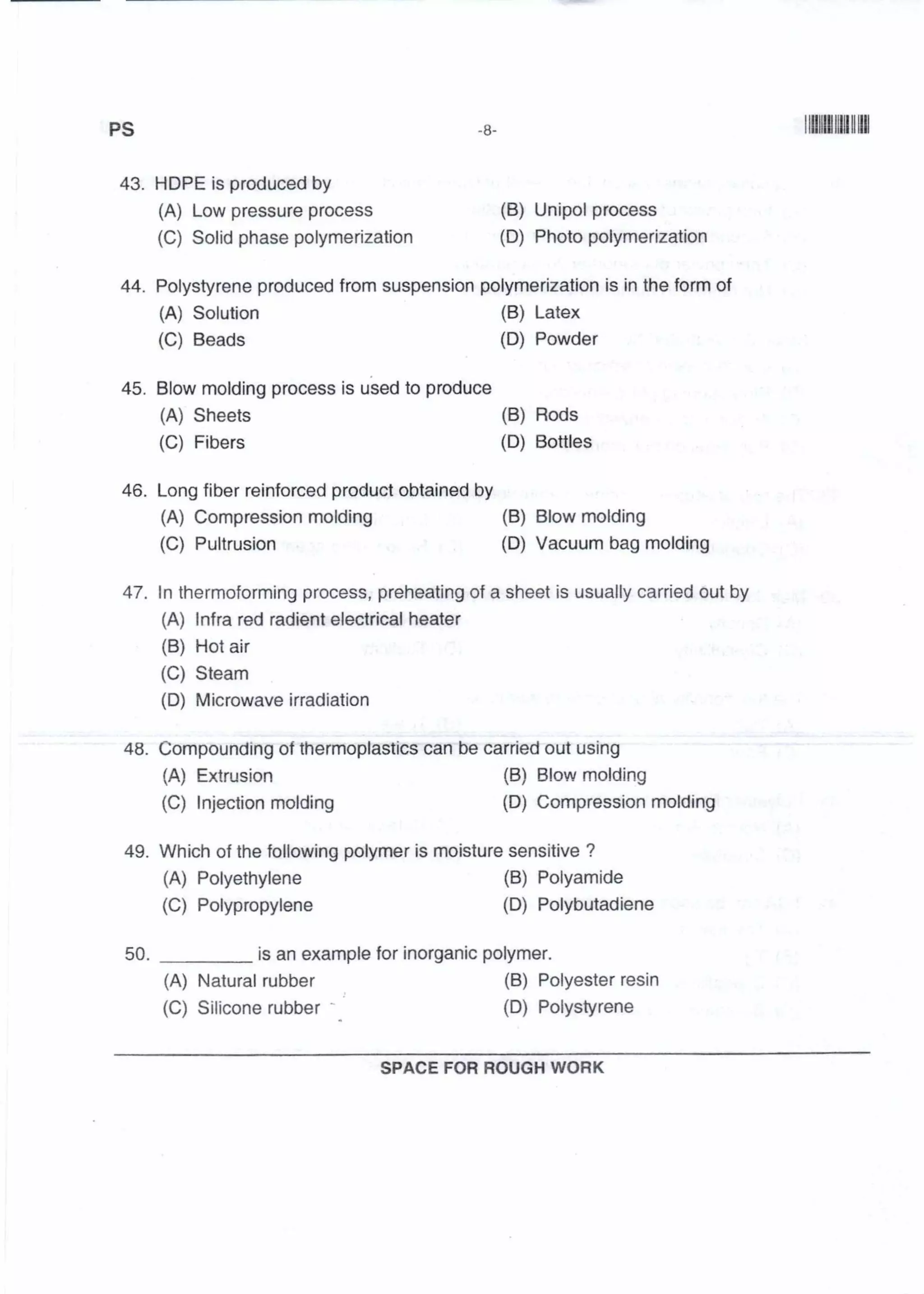 PGCET Polymer science 2018 question paper