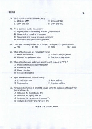 PGCET Polymer science 2018 question paper