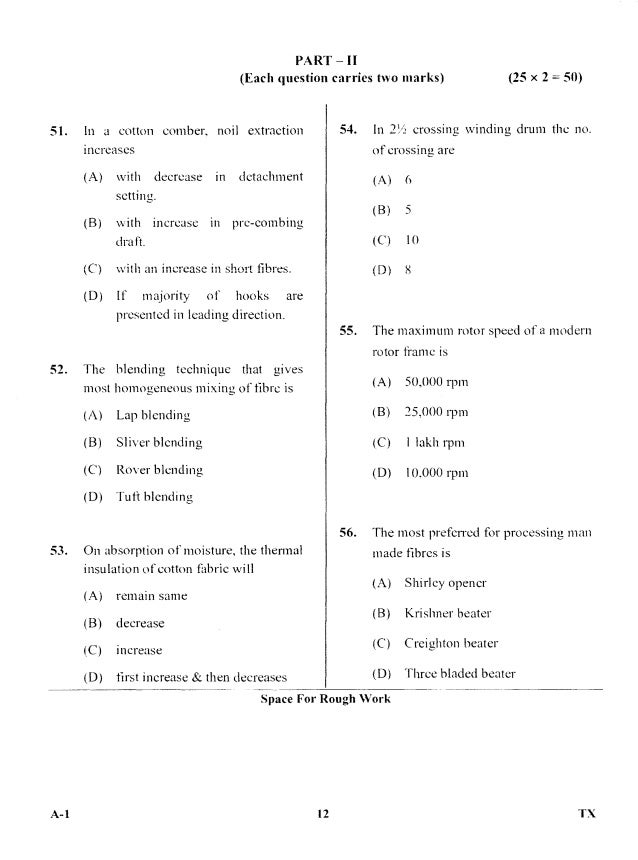 PGCET Textile 2017 question paper
