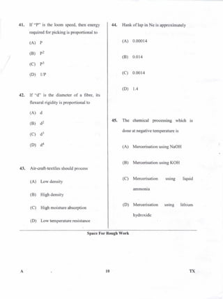 PGCET Textile 2018 question paper