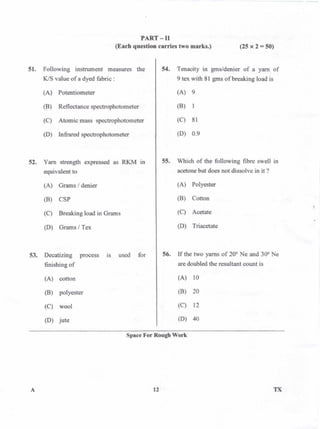 PGCET Textile 2018 question paper