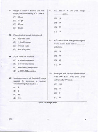 PGCET Textile 2018 question paper