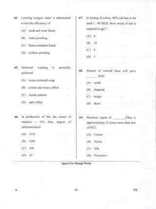 PGCET Textile 2018 question paper