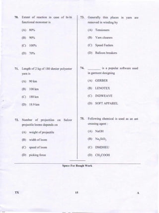 PGCET Textile 2018 question paper