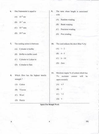 PGCET Textile 2018 question paper