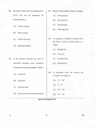 PGCET Textile 2018 question paper
