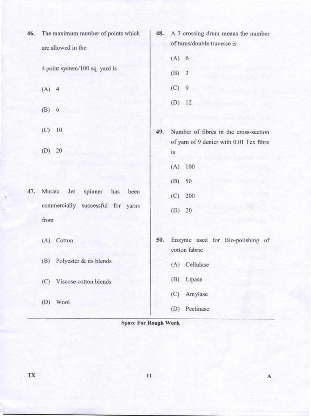 PGCET Textile 2018 question paper