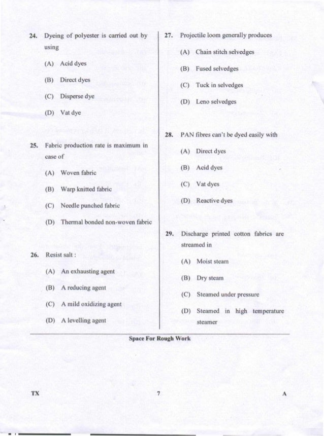 PGCET Textile 2018 question paper