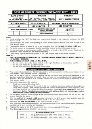 Pgcet Civil 2015 question paper | PDF