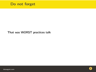 Do not forget
That was WORST practices talk
dataegret.com
Why this talk
• Linux is a most common OS for databases
• DBAs often run into IO problems
• Most of the information on topic is written by kerneldevelopers
(for kernel developers) or is checklist-style
• Checklists are useful, but up to certain workload
dataegret.com
 