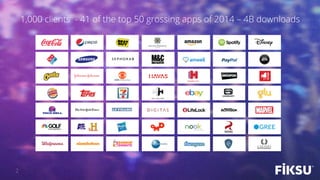 2
1,000 clients - 41 of the top 50 grossing apps of 2014 – 4B downloads
 