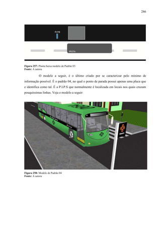 286
Figura 257: Planta baixa modelo de Padrão 03
Fonte: A autora
O modelo a seguir, é o último criado por se caracterizar pelo mínimo de
informação possível. É o padrão 04, no qual o ponto de parada possui apenas uma placa que
e identifica como tal. É a P.I.P.S que normalmente é localizada em locais nos quais cruzam
pouquíssimas linhas. Veja o modelo a seguir:
Figura 258: Modelo de Padrão 04
Fonte: A autora
 