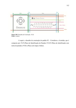 312
Figura 283: Desenho de Construção - P.I.E
Fonte: a autora
A seguir, o desenho de construção do padrão 02 – Corredores e Avenidas, que é
composto por: P.I.P (Placa de Identificação de Parada), P.I.N.P (Placa de identificação com
nome de parada) e P.M.L (Placa com mapa e linhas).
 