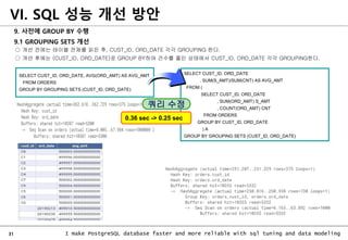 31 I make PostgreSQL database faster and more reliable with sql tuning and data modeling
9. 사전에 GROUP BY 수행
9.1 GROUPING S...