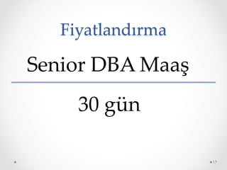 Fiyatlandırma	
17
Senior DBA Maaş	
30 gün	
 