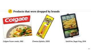 Products that were dropped by brands
44
Colgate frozen meals, 1982 Cheetos lipbalm, 2005 Satisfries, Buger king, 2014
 