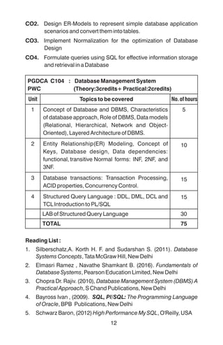 PGDCA - Syllabus PGDCA syllabus includes first sem and second sem