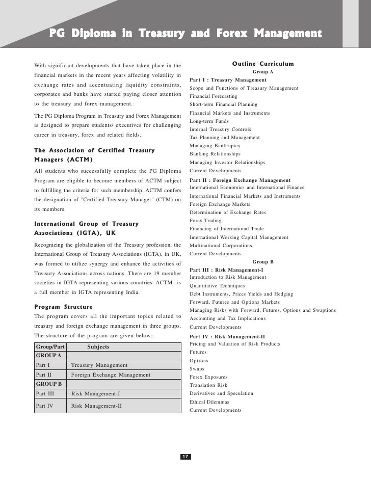 Pg diploma in forex management