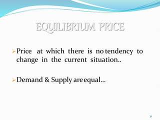 Price at which there is no tendency to
change in the current situation..
Demand & Supply areequal…
32
 