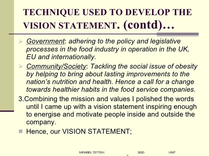 Developing A Mission And Vision Statement A Sandwich Company Developing A Mission And Vision Statement A Sandwich Company