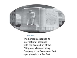 Dreft, the first syntheticdetergent developed forhousehold use, is introduced.The discovery of detergenttechnology lays the groundworkfor a revolution incleaning technology.William Cooper Procter dies and a monument is       erectedat Ivorydale in his honor. He is the last member of the foundingfamilies to run the Company The Company enters the haircare business with Drene, thefirst detergent-based shampoo