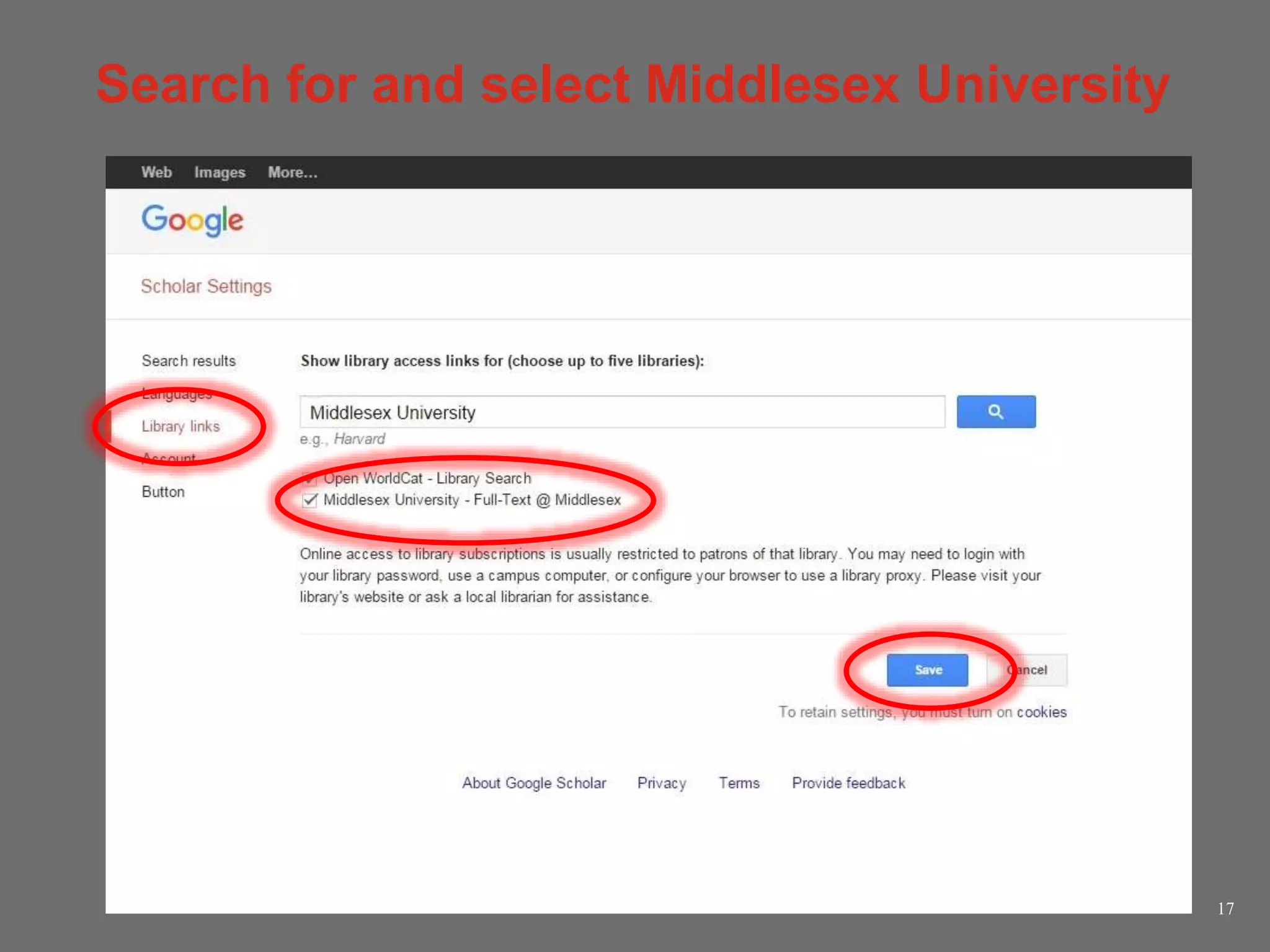 Search for and select Middlesex University
17
 