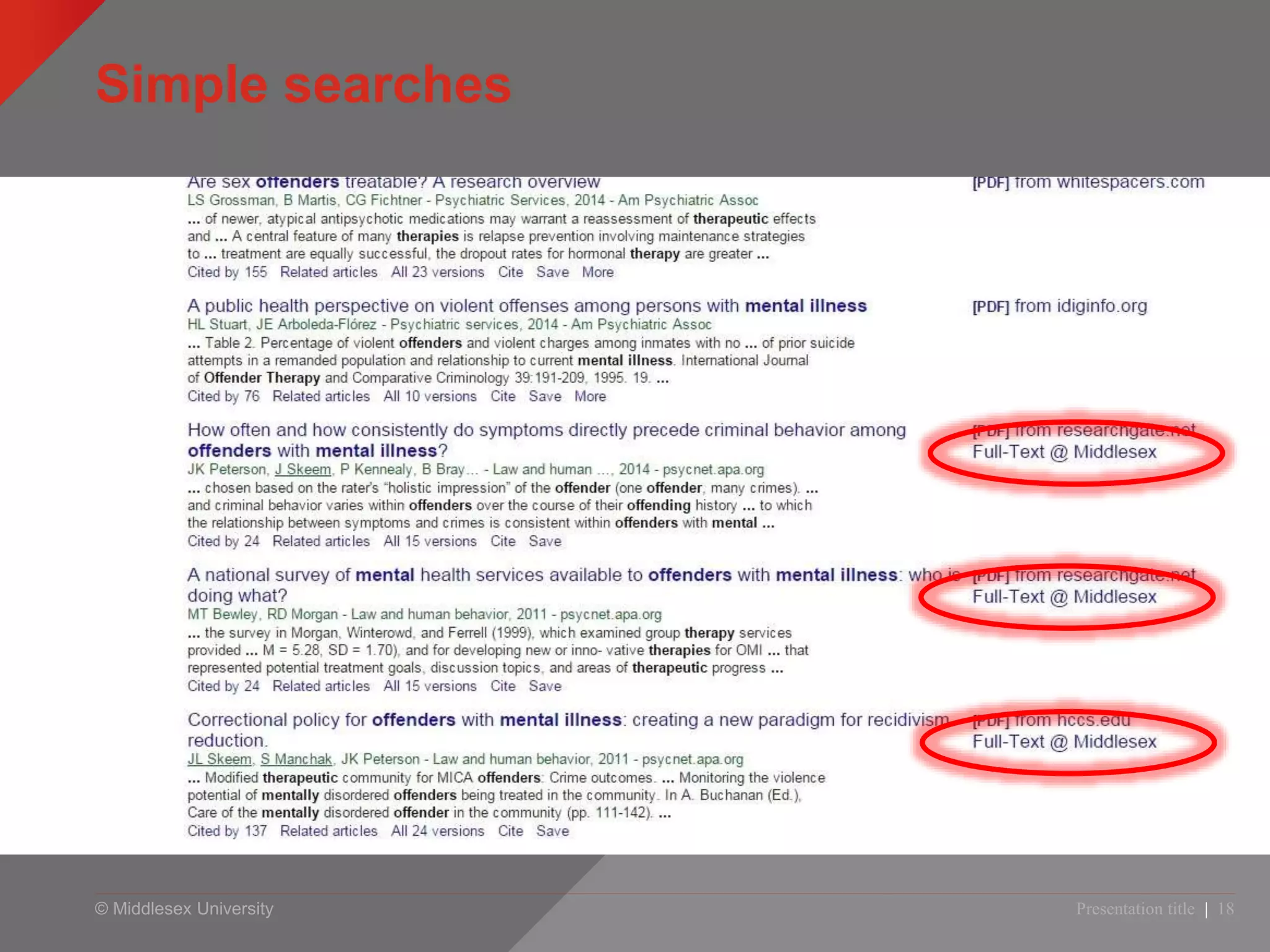 © Middlesex University
Simple searches
Presentation title | 18
 