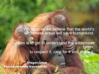 We exist as we believe that the world's
wilderness areas will save humankind.
Our aim is to get to understand the wilderness
better,
to respect it, care for it and share it.
Diagonóstico
Posicionamento transmitido
 