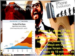 iPhone 6 - desde o “dia 1”
os dispositivos fizeram
muito sucesso. Poucos dias
após o lançamento, a sede
da Maçã em Cupertino
revelou que foram vendidos
mais de 10 milhões de
comporTamentos
de comPra
 