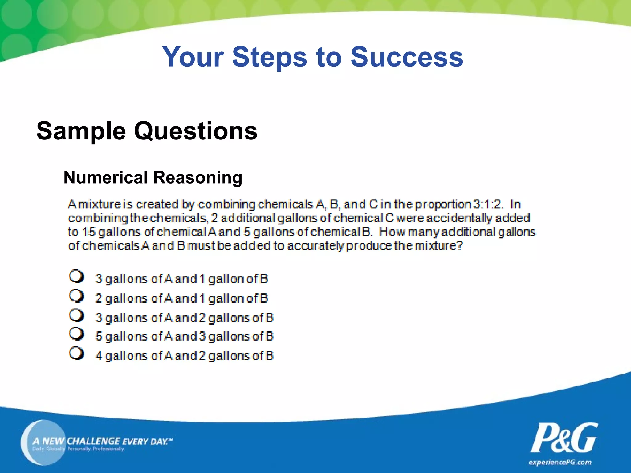 Your Steps to Success Sample Questions Numerical Reasoning  