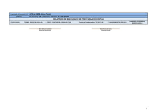 APM da EMEB Aldino Pinotti
Rua dos Vianas, 2399 - Jardim Farina - S.B.Campo - SP - CEP: 09760-001
Organização da Sociedade Civil:
Endereço:
RELATÓRIO DE EXECUÇÃO E DE PRESTAÇÃO DE CONTAS
PROCESSOS: / PREST. CONTAS SB 078208/2017-68TERMO SB 057561/2016-39
(JANEIRO/ FEVEREIRO/
MARÇO/ABRIL)
1º QUADRIMESTRE DE 2018Termo de Colaboração nº 27/2017-SE
Aline Barbosa Castellani Stela Pereira da Gama
Diretor(a) Executivo(a) Diretor(a) Escolar
4
 